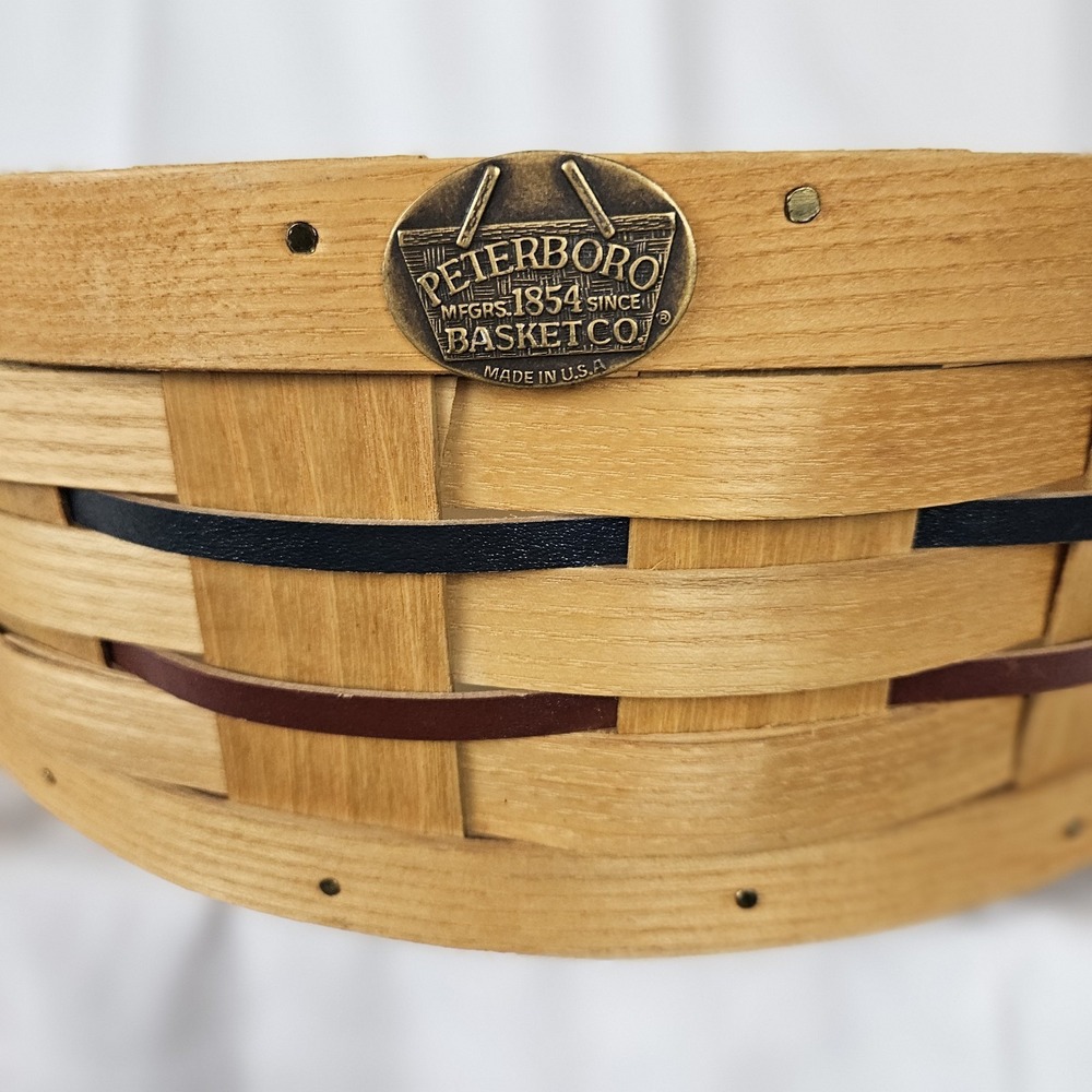 Peterboro Basket Co Casserole Holder Lazy Susan with Leather Handles Red 12" - Picture 2 of 7